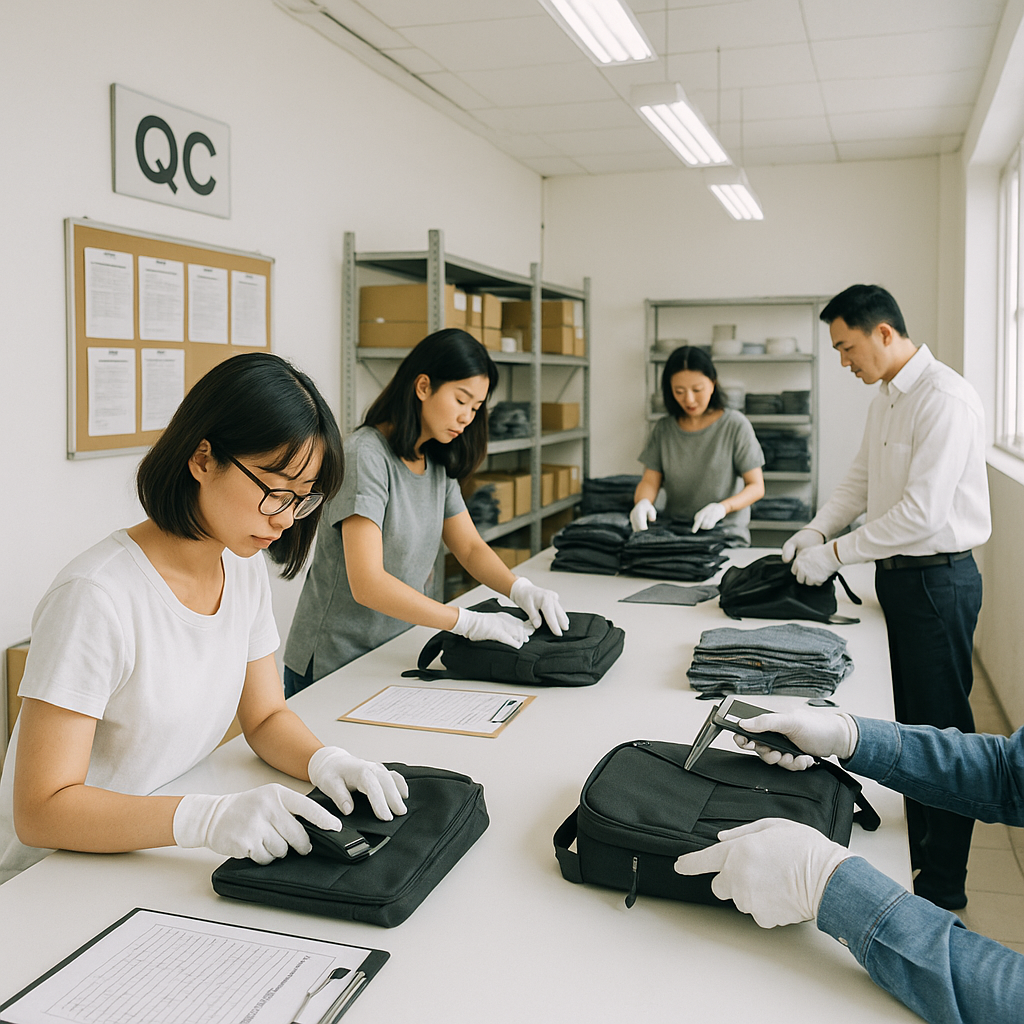 QCルームでの外観・縫製検査の様子