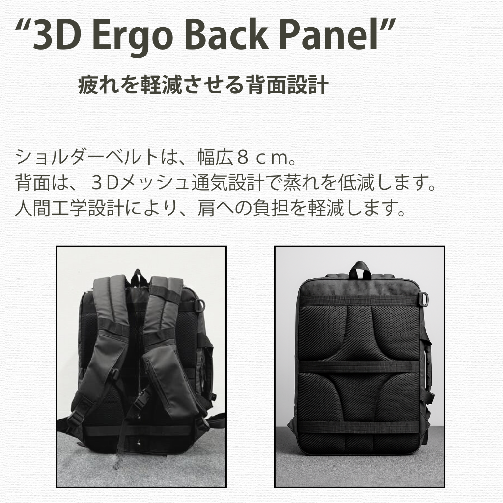 “3D Ergo Back Panel” 疲れを軽減させる背面設計のビジネスリュック