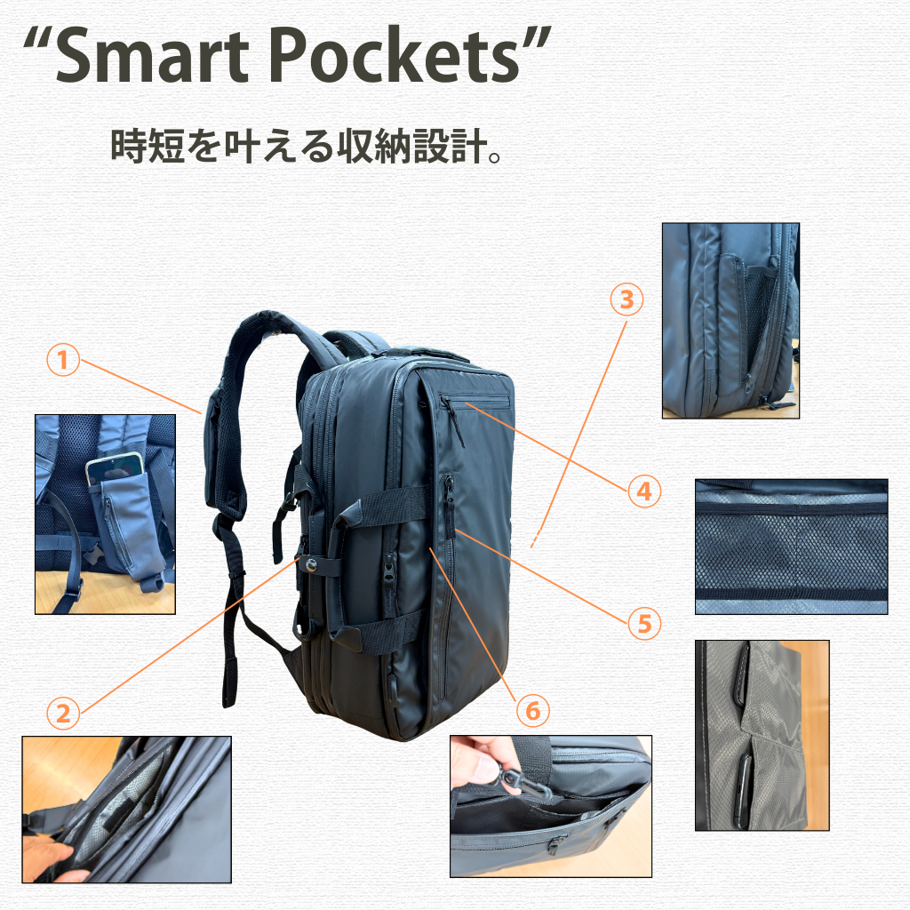 “Smart Pockets” 時短を叶えるビジネスリュックの収納設計
