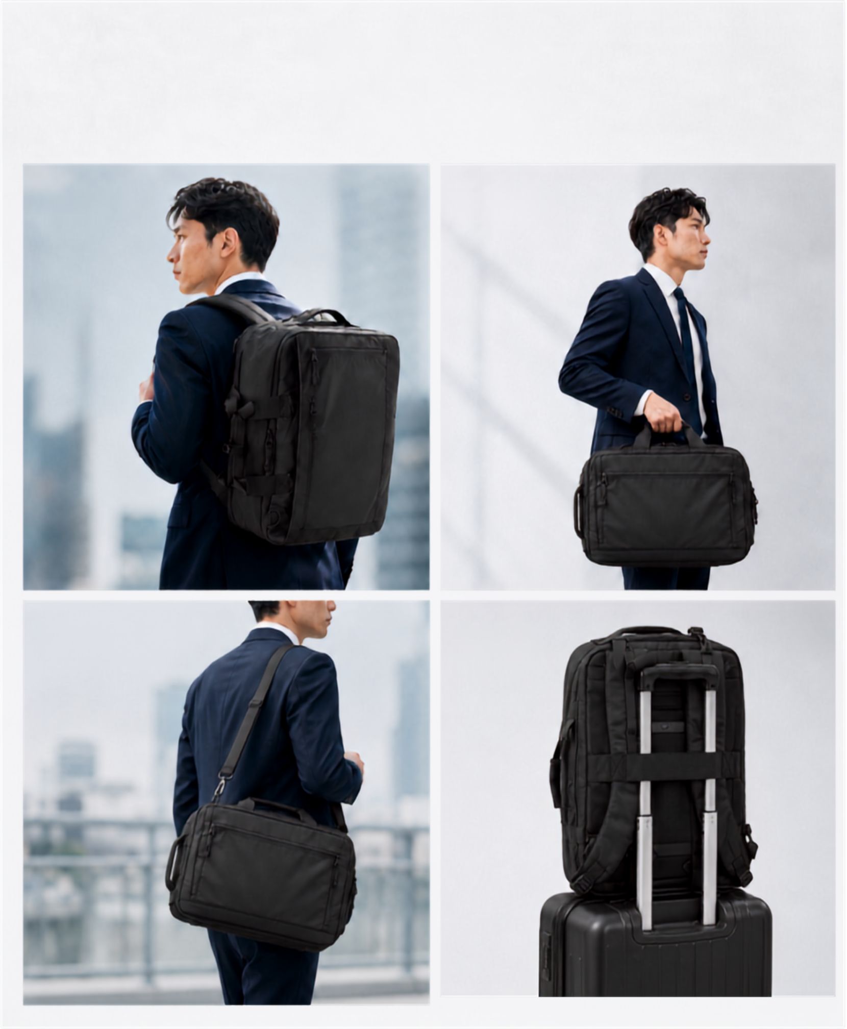 UrbanFlexをバックパック、ビジネスバッグ、ショルダーバッグ、キャリーオンで使用するイメージ