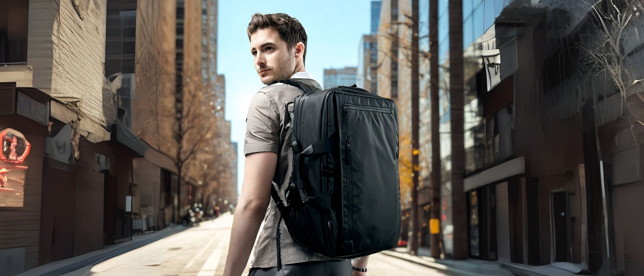 都市の通勤風景と3WAYビジネスリュック ADDEVA UrbanFlex